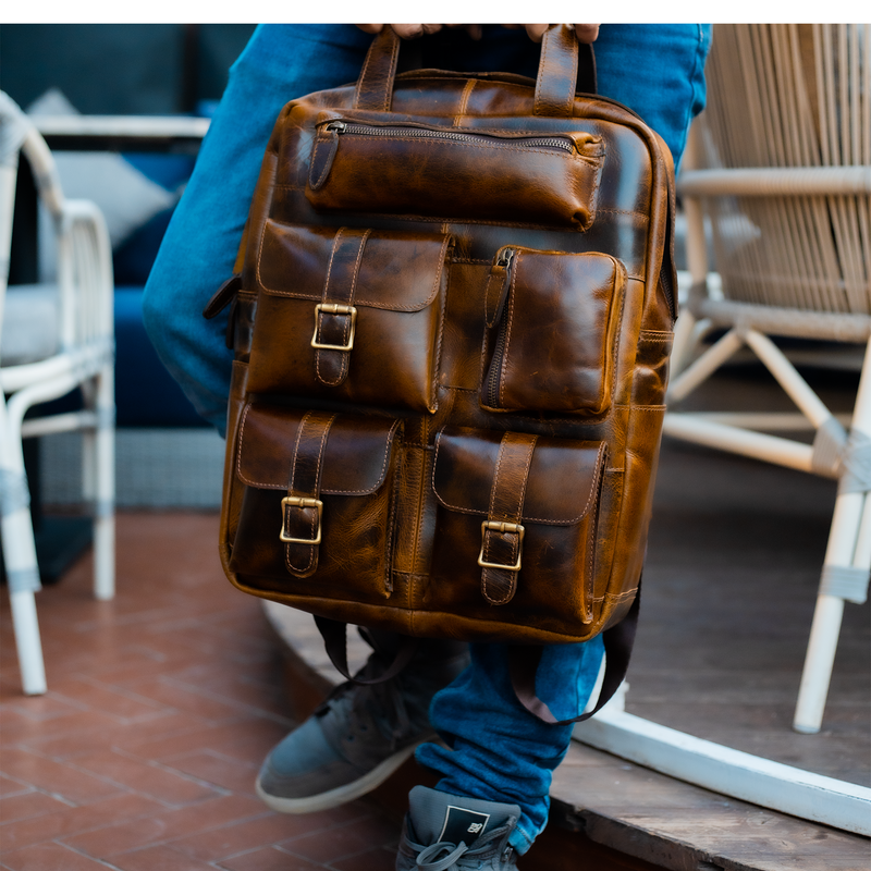 Adventure-Ready: Genuine Leather Backpack for Men