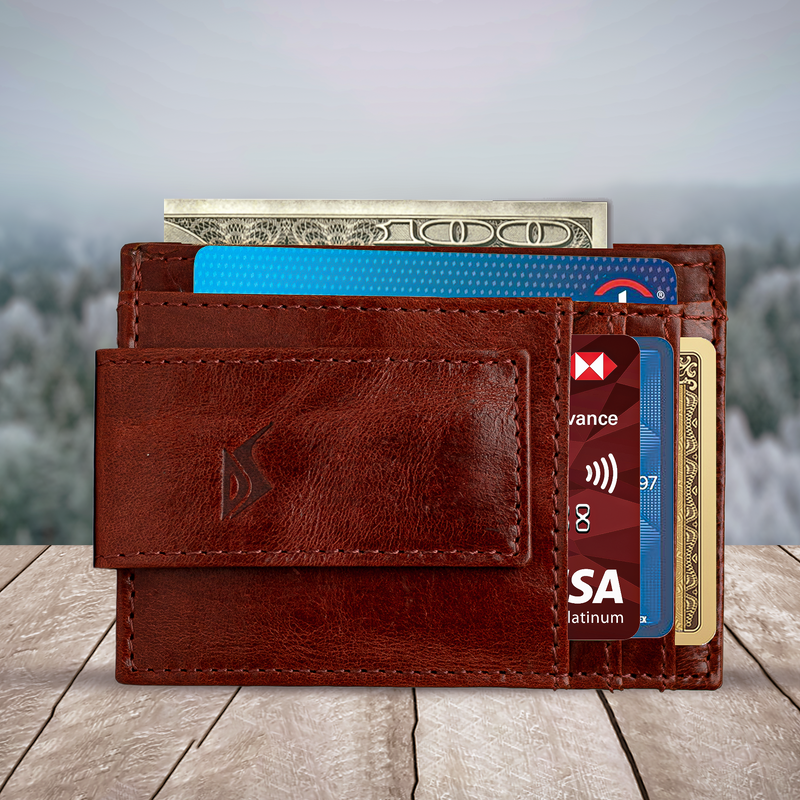 Hunter Leather Card Holder: Timeless Elegance with 4 Card Slots & ID Slot