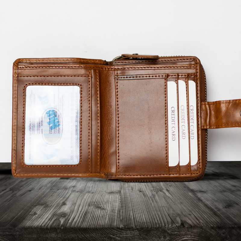 Secure Fashion: Crunch Leather Wallet with Zipper