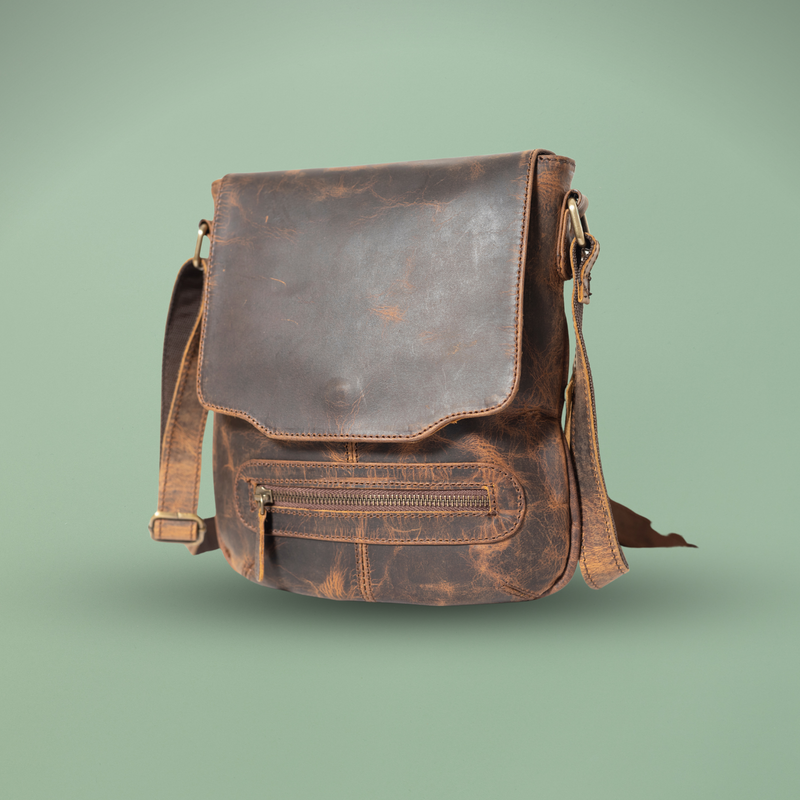 Hunter & Crazy Horse Leather Sling Bag - Unisex Brown Handbag