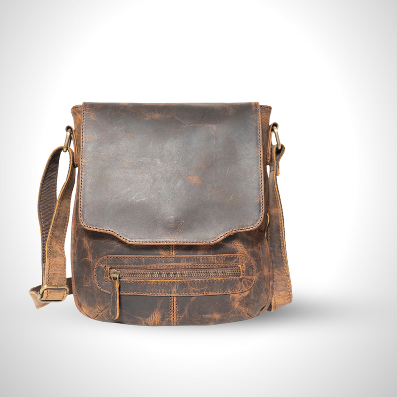 Hunter & Crazy Horse Leather Sling Bag - Unisex Brown Handbag
