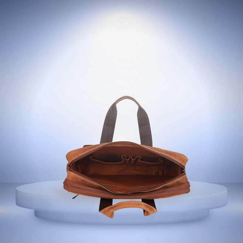 Elegant Tan Leather Handbag Dual Pocket  - The Ultimate Blend of Utility and Fashion