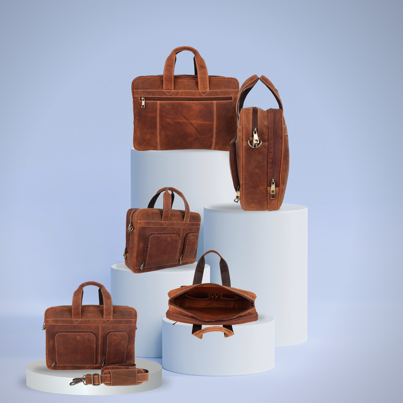 Elegant Tan Leather Handbag Dual Pocket  - The Ultimate Blend of Utility and Fashion